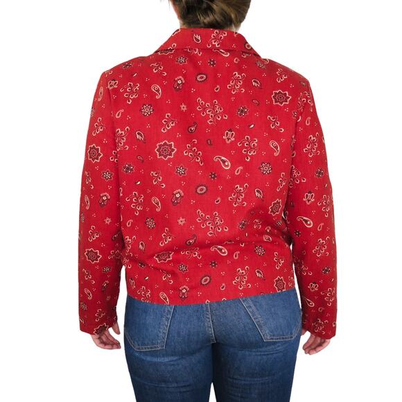 ORVIS Vintage Red Bandana Paisley Pattern Jacket Medium Retro Western Glam - Picture 2 of 7